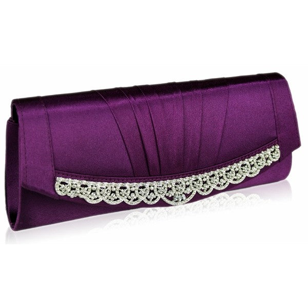 Purple Sparkly Crystal Satin Clutch/Evening Bag - Asian Party Wear