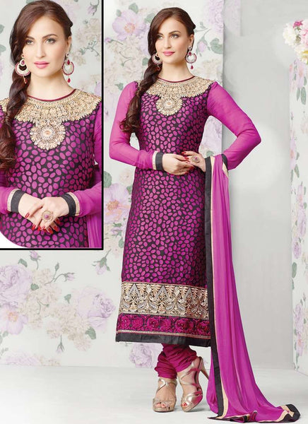 Purple Statuesque Party Wear Brasso Churidar Shalwar Suit - Asian Party Wear