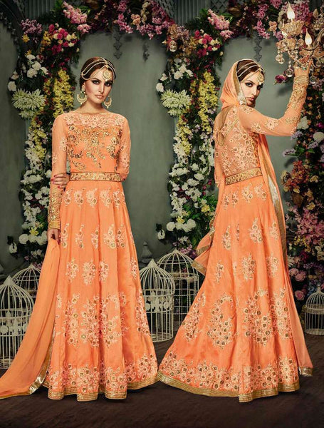 NIRVANA 5009 PEACH COLOR HEAVY EMBROIDERED DRESS - Asian Party Wear