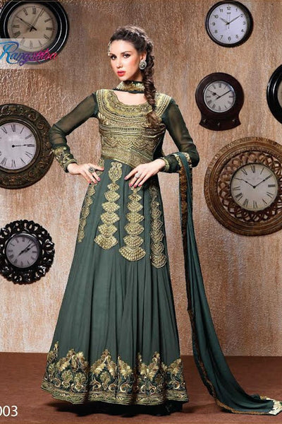 RANGSUTRA 7003 GREEN GEORGETTE ANARKALI STYLE DRESS - Asian Party Wear
