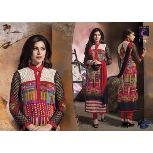 Multi Colour GEORGETTE Semi Stitched Salwar Kameez - Asian Party Wear