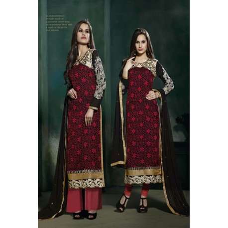 Red and Black Lilly Fiona Long Length Party Wear Salwar Kameez - Asian Party Wear