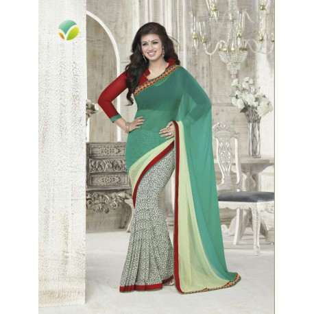 Z16178 Red and Green Ayesha Takia "Sheesha Star Walk" Chiffon Georgette Party Wear Saree - Asian Party Wear