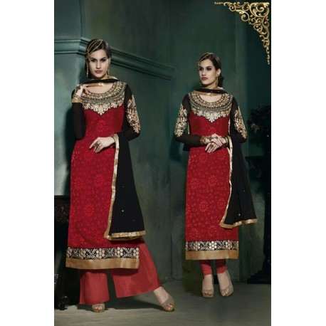 Red Lilly Fiona Long Length Party Wear Salwar Kameez - Asian Party Wear