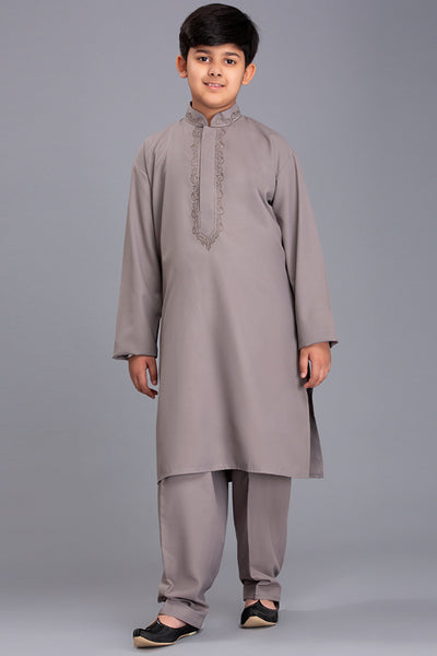 Grey Boys Kurta Shalwar Pakistani Kids Eid Suit - Asian Party Wear