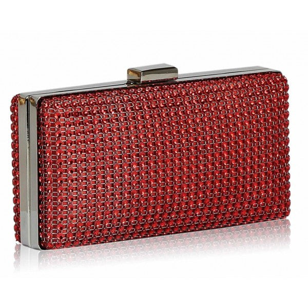 Red Sparkly Satin Crystal Evening Clutch Bag - Asian Party Wear