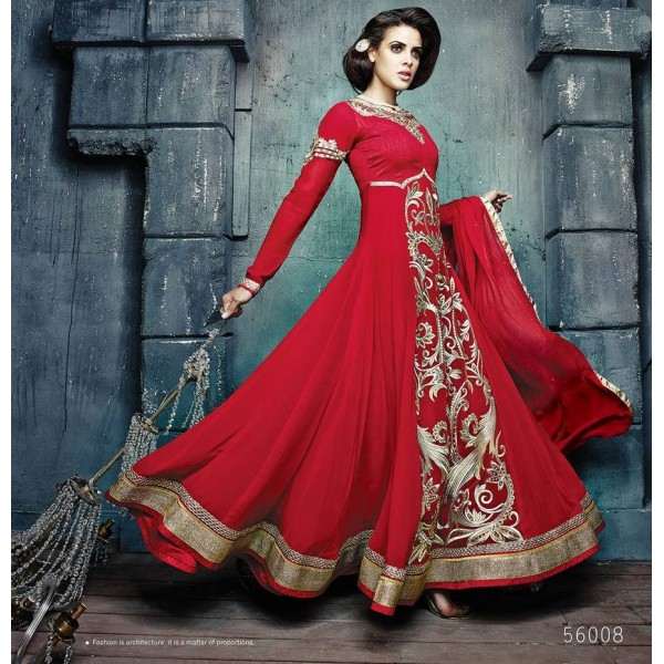 Red Stunning Hariette Anarkali Salwar Suit 56008 - Asian Party Wear
