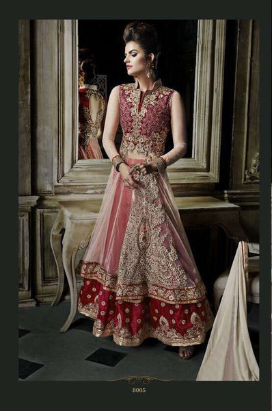 Red with Beige Khwaab Aura wedding Anarkali Gown (KH-8005) - Asian Party Wear