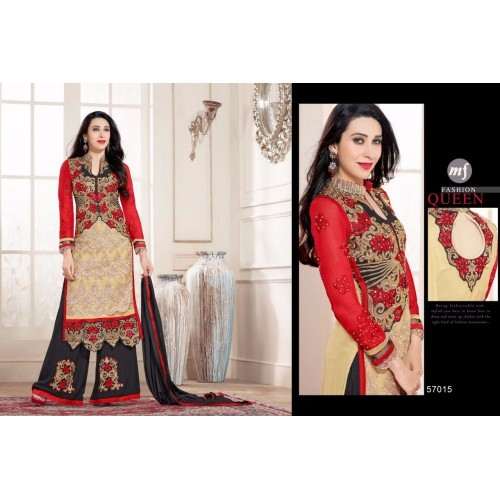 Red & Black Fancy Palazzo Suit Indian Embroidered Dress - Asian Party Wear