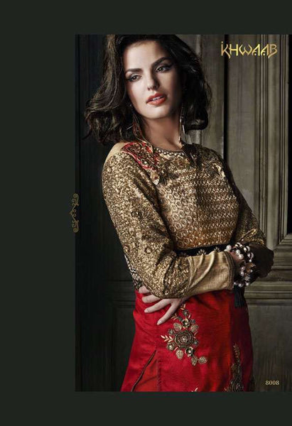 Red with Gold Khwaab Aura Salwar Kameez  (KH-8008) - Asian Party Wear