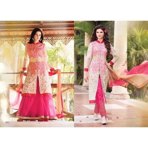 Rose Quartz Pink Arjaan 3 Georgette Long Length Designer Dress - Asian Party Wear
