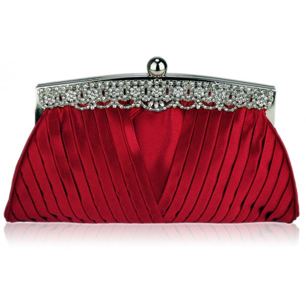 Ruched Satin Clutch Bag With Crystal Decoration - Asian Party Wear