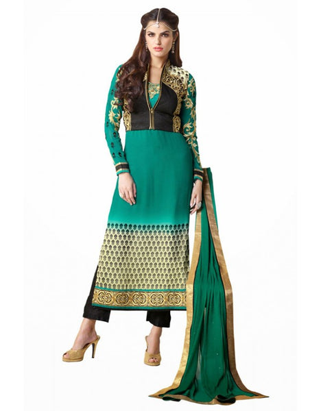 Rama Green & Cream Pakistani Ladies Salwar Kameez - Asian Party Wear