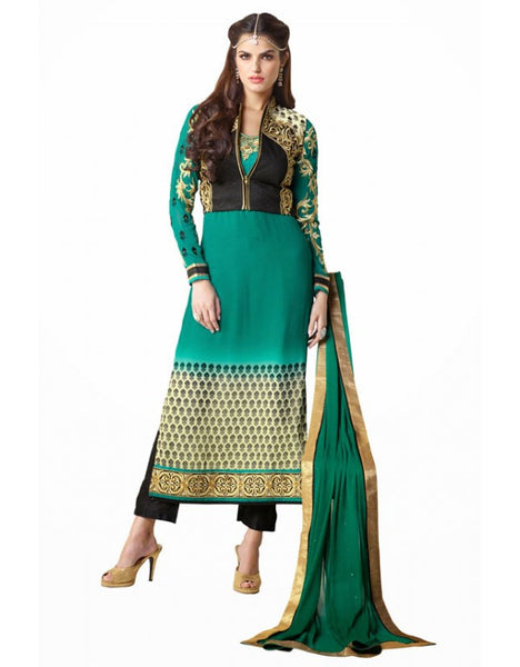 Rama Green & Cream Pakistani Ladies Salwar Kameez - Asian Party Wear