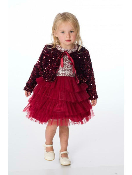 ZKD-001 GIRLS KIDS GORGEOUS RED DRESS WITH SEQUIN VELOUR BOLERO JACKET PARTY 1-5 Yrs - Asian Party Wear