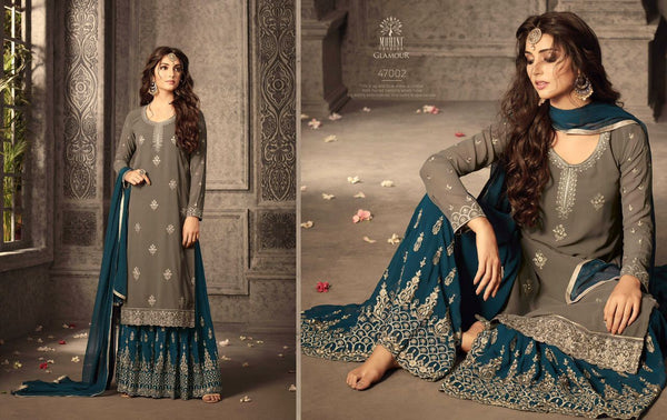 47002 MOCCA TEAL MOHINI GLAMOUR LEHENGA SUIT - Asian Party Wear