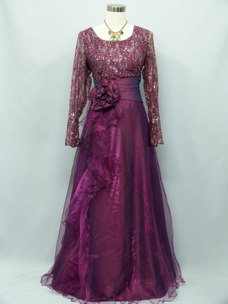 Cherlone Purple Long Sleeve Wedding/Evening Ballgown Formal Bridesmaid Dress - Asian Party Wear