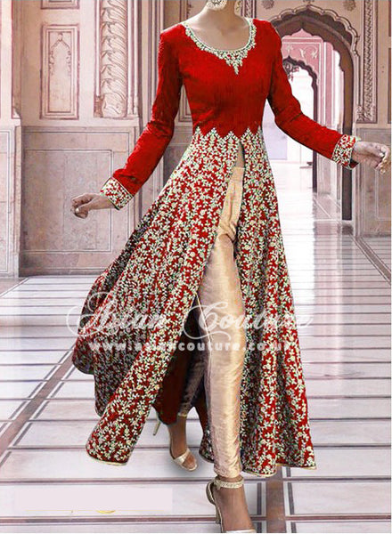 SAR006 RED SEMI STITCHED ROSE ANARKALI SUIT - Asian Party Wear