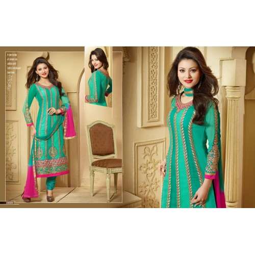 Sea Green ZOOL KEYAS 5 GEORGETTE LONG LENGTH STRAIGHT SUIT - Asian Party Wear