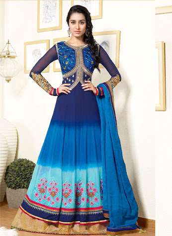 Original Khwaab Shraddha Kapoor Blue Georgette Anarkali Dress Suit - Asian Party Wear