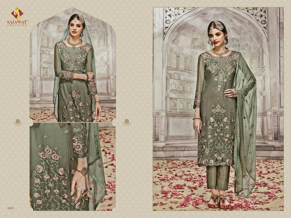 SJ5008 GREEN SAJAWAT MUMTAZ-2 EMBROIDERED SALWAR KAMEEZ - Asian Party Wear