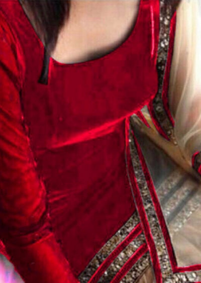 SJV01Velvet Red Salwar Kameez Suit - Asian Party Wear