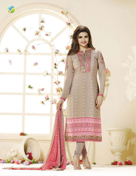 SLK2856 - Pink and Grey Kaseesh Silkina Royal Crepe 3 Salwar Kameez Suit - Asian Party Wear