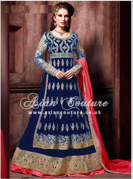 SL1001C BLUE STARLIGHT DESIGNER EMBROIDERED ANARKALI SUIT - Asian Party Wear
