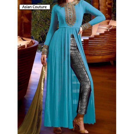 SNKC3021 Light Blue Nakkashi Designer Party Wear - Asian Party Wear