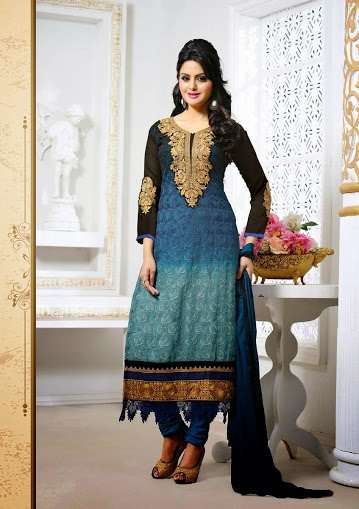 Snorkel Blue and Black Tamanna 2 Georgette Long Length Salwar Kameez - Asian Party Wear