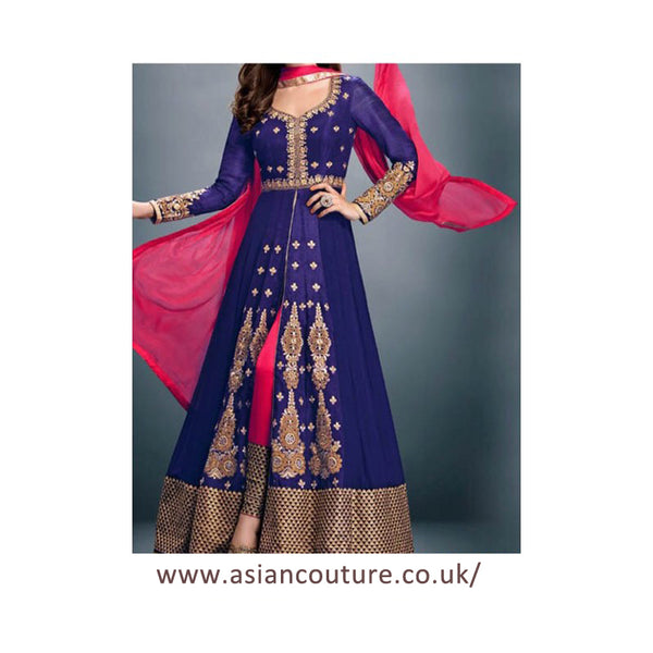 STUNNING BLUE SHEONA WEDDING WEAR ANARKALI DRESS - Asian Party Wear