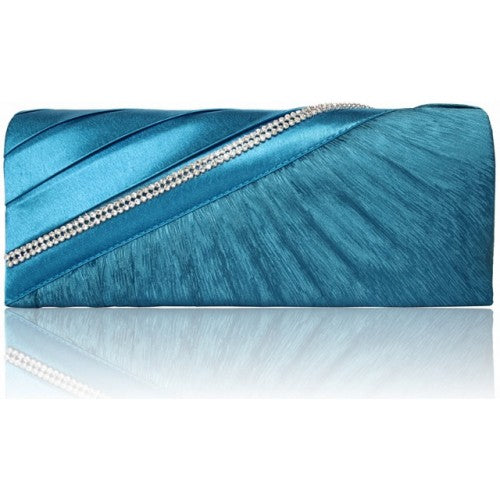 Stunning Blue/Teal Satin Crystal Clutch/Evening Bag - Asian Party Wear