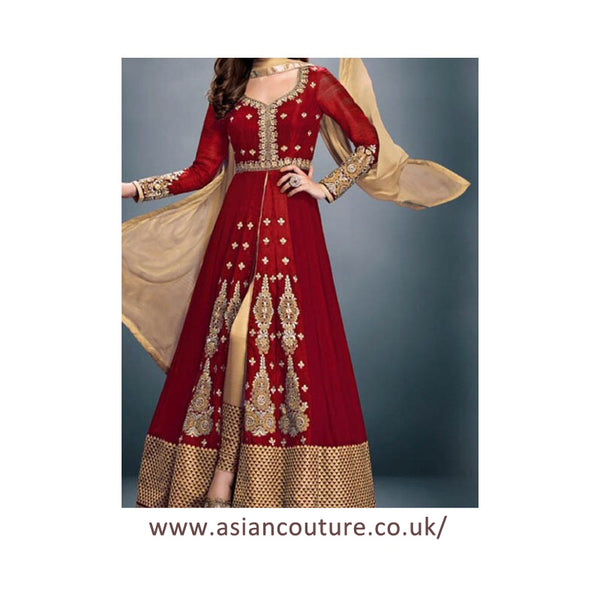STUNNING RED SHEONA WEDDING WEAR ANARKALI DRESS - Asian Party Wear
