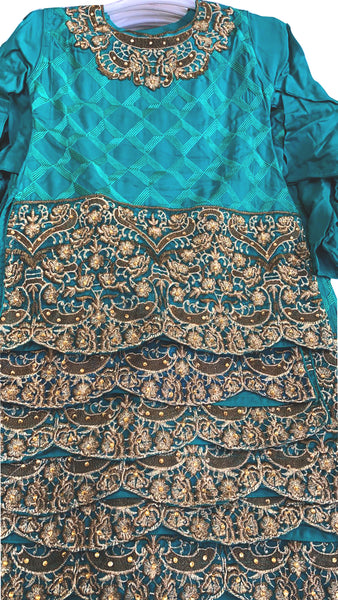 Turquoise Green Indian Girls Ethnic Salwar Suit - Asian Party Wear