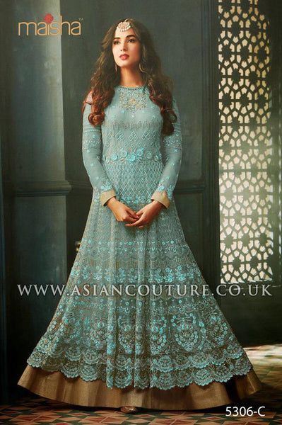 Turquoise Indian Party Wear Asian Anarkali Wedding Bridal Dress - Asian Party Wear