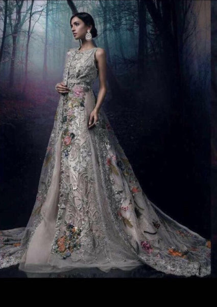 GREY PAKISTANI HEAVY EMBROIDERED WEDDING WEAR DRESS - Asian Party Wear