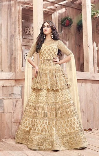 21001 ZOYA ENGAGED GOLD HEAVY EMBELLISHED GOWN - Asian Party Wear