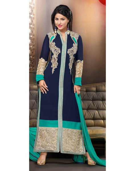 NAVY BLUE INDIAN PARTY WEAR PALAZZO SUIT - Asian Party Wear