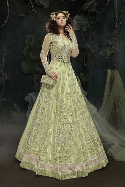 NILE GREEN INDIAN DESIGNER WEDDING AND BRIDAL GOWN - Asian Party Wear