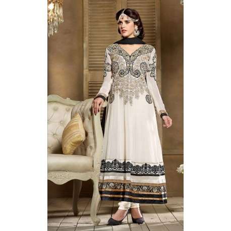 White and Black SHABANA BY SAINX DESIGNER WEAR ANARKALI - Asian Party Wear