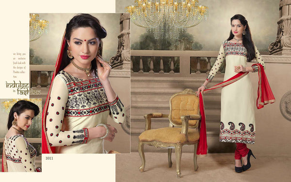 White and Red NITA PARTY WEAR LONG STRAIGHT SALWAR KAMEEZ - Asian Party Wear