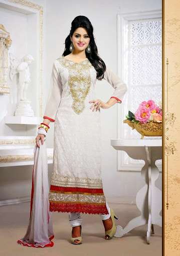 White Tamanna 2 Georgette Long Length Salwar Kameez - Asian Party Wear