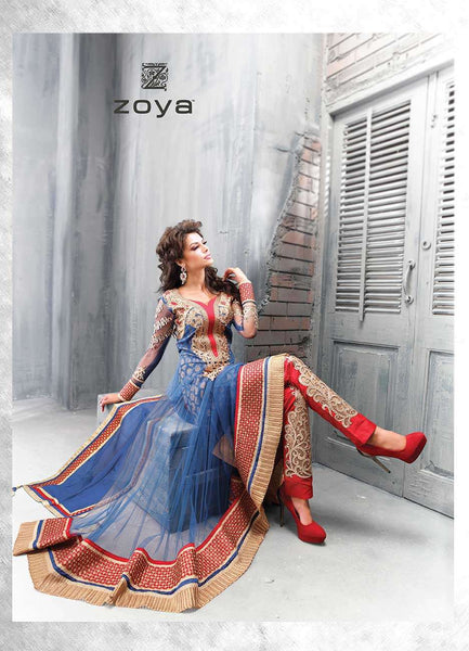 Zoya-9005-A Red And Blue Anarkali Dress Suit - Asian Party Wear