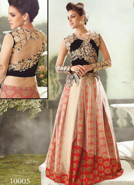 Red and Black Zoya Empress Nonpareil splash lehenga dress - Asian Party Wear