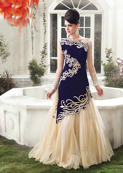 Dark Blue Zoya Empress Nonpareil splash lengha dress (replica) - Asian Party Wear