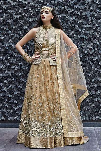 16003 Golden Zoya Crystal -Wedding Indian Lehenga - Asian Party Wear