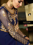 Navy Blue Royal Georgette Pant Style Designer Suit