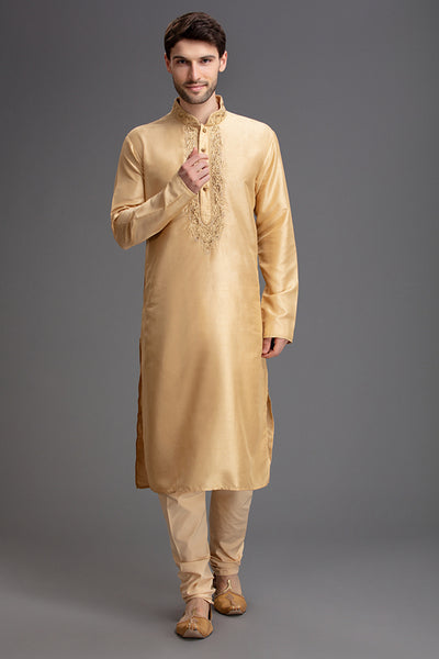 GOLD EMBROIDERED INDIAN MEN'S WEAR KURTA PAJAMA