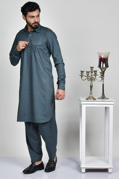 Dark Grey Desi Mens Kurta Shalwar - Asian Party Wear