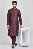 Maroon Silk Kurta Pajama for Men - Asian Party Wear